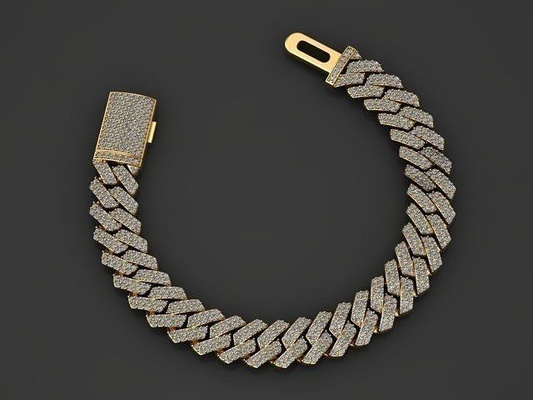 10 mm cuban link chain 2 rows diamond bracelet or necklace miami monaco linkchain gold silver jewel jewellery jewelry 3dprint printable chocker gem necklaces bracelets 3d print model - Mito3D