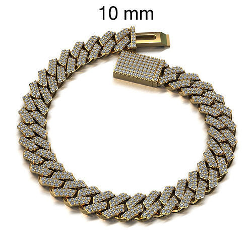 10 mm cubano ligação 2 filas diamante pulseira or colar baguete pauzinhos miami monaco linkchain ouro prata jóia jóias joalheria 3dprint imprimível chocker gema pulseiras colares 3D print model - Mito3D