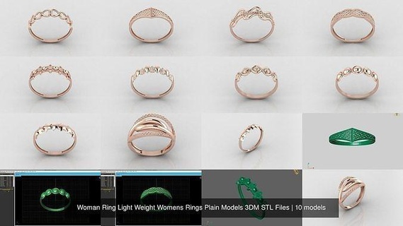 10 models woman ring womens rings plain 3dm stl files jewelry gold silver women light weight fancy printable engagement jewelery jewellery wedding diamond 3d print model - Mito3D