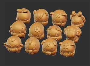 12 Şirin hayvanlar karikatür bebek kaplan Boğa tavşan Dargon yılan at keçi maymun köpek domuz heykel dekorasyon süs memeli Sanat heykeller 3d print model - Mito3D