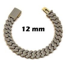 12 mm cuban link chain 2 rows diamond bracelet or necklace miami monaco linkchain gold silver jewel jewellery jewelry 3dprint printable chocker bracelets necklaces square squarecuban 3d print model - Mito3D