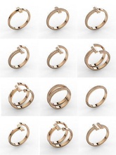 12 paver anneaux femme bijoux or mariage engagement argent bijou gemme brillant diamant bague bande mode sterling engagem romance 3d print model - Mito3D