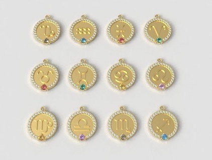 12 zodiac pendants symbol horoscope sign jewelry gold pauloranieri trendy fashion classic modern silver pendant jewellery diamond 3d print model - Mito3D