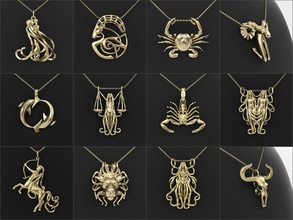 12 zodiac pendants collection jewelry jewelries pendant keychain fashion horoscope sign symbol personalized design astrology stl 3d printing printed jewellery constellation 3d print model - Mito3D