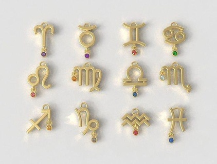 12 zodiac pendants gemstone jewelry pauloranieri trendy fashion modern silver letter ring diamond alphabet horoscope gem pendant gold sign symbol 3d print model - Mito3D