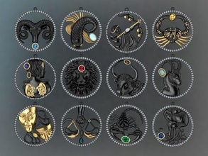 12 zodiac signs horoscope charm pendant symbol aries capricorn pisces scorpio virgo human jewelry pendants gold siver oxidize jewel jewellery coin art 3d print model - Mito3D