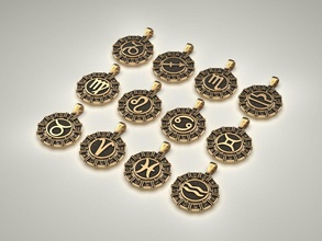 12 zodiaque panneaux horoscope charme pendentif 2 bijoux impression 3dprinted imprimable conception bijou d'or mode or prototypage argent noircissement texture pendentifs 3d print model - Mito3D