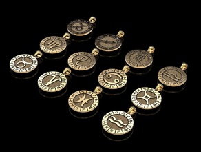 12 zodíaco señales horóscopo encanto colgante pendiente joyería joya impresión 3dprinted imprimible diseño dorado moda oro prototipos plata colgantes 3d print model - Mito3D