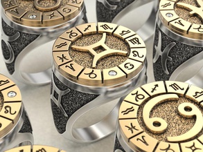12 zodiak anillo la joyería pack impresión 3dprinted imprimible los anillos diseño joya de oro printabl otros creación prototipos plata ennegrecimiento textura 3d print model - Mito3D