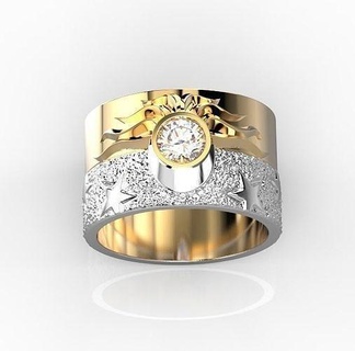 131127 Duplo Sol detalhe joalheria clássico cafajeste imprimível prototipagem luz ouro diamante neoclássico moda engagem anel prata safira jóias vintag argolas 3d print model - Mito3D