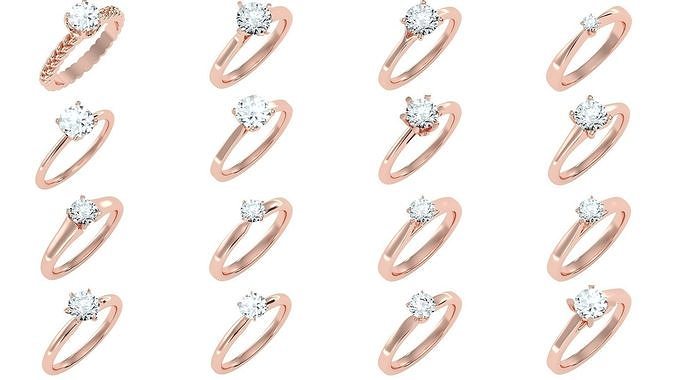 135 diamante solitario Boda compromiso mujer anillos joyería joya anillo banda oro abultar colección soltero 3D print model - Mito3D