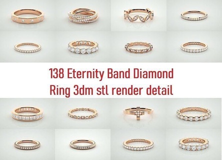 138 Ewigkeit Band Diamant Ring 3dm stl Detail Schmuck Frauenring Hochzeit Hälfte Engagement druckbar Solitär Ewigkeitsband voll Ringe 3d print model - Mito3D