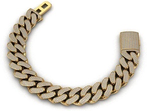 13 mm miami cubano enlace cadena 3 filas diamante pulsera collar mónaco oro plata joyería joya 3dprint imprimible diamantes hip hop collares 3d print model - Mito3D