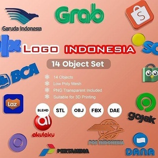 14 logo famoso Indonesia lowpoly miniatura pasatiempo bricolaje diy 3d print model - Mito3D