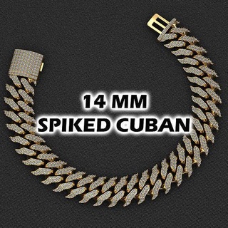14 mm spiked cuban bracelet necklace spikedcuban link spikedlink chain miami monaco linkchain gold silver jewel jewellery jewelry 3dprint printable diamond bracelets necklaces 3d print model - Mito3D