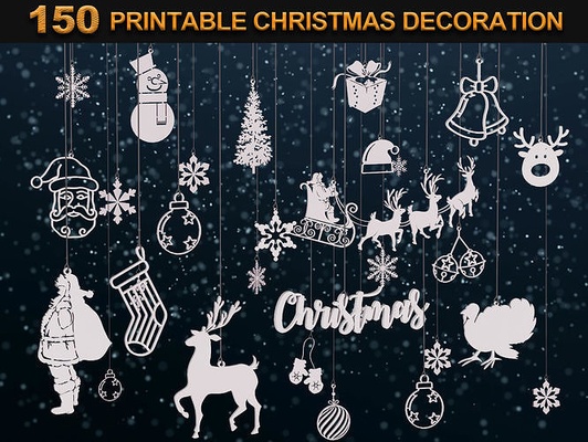 150 printable christmas decoration print ornamnet celebration holly snowman santa claus year holiday 2021 snow tree decor gift snowflake house 3d print model - Mito3D