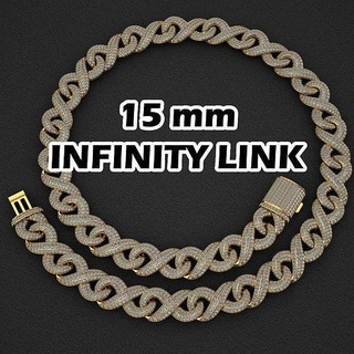 15 mm infinity link infinitylink infinitycuban cuban cubanlink miami monaco chain bracelet linkchain gold silver jewel jewellery jewelry 3dprint diamond bracelets necklaces chocker 3d print model - Mito3D