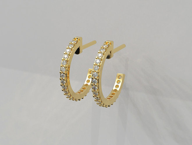 15mm diamant cerceau boucle d'oreille bague argola paulorani or argent boucles d'oreilles cercle diamants gemme bijoux 3D print model - Mito3D