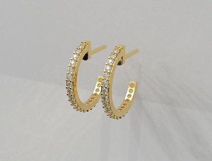 15mm diamond hoop earring ring argola pauloranieri gold silver earrings circle diamonds gemstone jewelry 3d print model - Mito3D