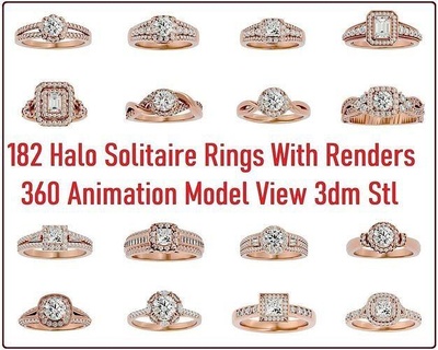 182 halo solitaire wedding engagement ring 360 view jewelry ring womenring wedding diamond solitaire halo rings engagement diamond ring halo ring halo solitaire solitaire ring round princess cushion oval pear marquise emerald jewelry rings  3d print model - Mito3D