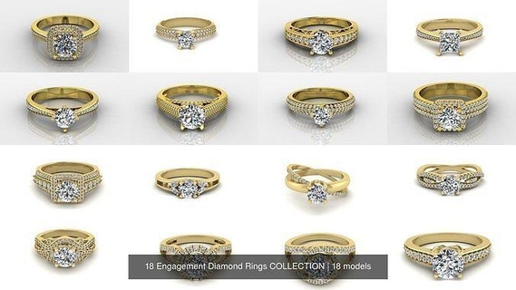 18 Engagement Diamant Ringe Sammlung Schmuck druckbar Gold Sterling Hochzeit Ring Liebe Mode Weiß Geburtstag Kleidung Feier Juwel 3d print model - Mito3D