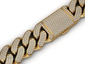 18 mm miami cubano enlace cadena 3 filas diamante pulsera collar mónaco oro plata joyería joya 3dprint imprimible lujo collares 3d print model - Mito3D