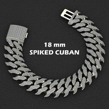 18 mm spiked cuban bracelet or necklace spikedcuban link spikedlink chain miami monaco linkchain gold silver jewel jewellery jewelry 3dprint printable diamond bracelets necklaces 3d print model - Mito3D