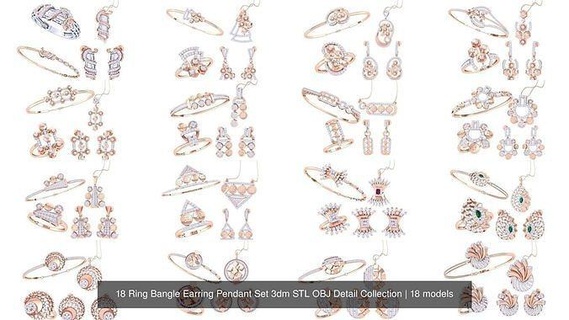 18 ring bangle earring pendant set 3dm stl obj detail collection jewellery jewelry jewel jewelery pendants luxury rings earrings bracelet necklace wedding diamond gold platinum bangles bracelets 3d print model - Mito3D