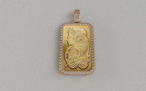 1oz suisse pampa oro bar diamante telaio lato pietre gioielleria pendente stampabile fortuna ciondoli 3d print model - Mito3D