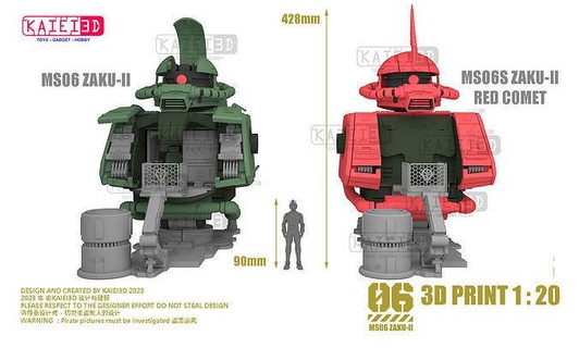 1per20 ms06 zaku ii busto kaiei3d 3dprint Gunpla gundam juegos juguetes 3d print model - Mito3D
