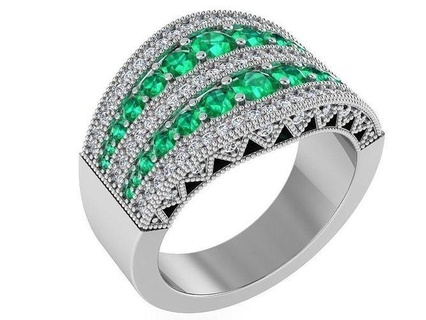 2-row green white diamond ring 2984 3d print model gold pave jewelry silver manufacturing fashion design engagement gem printable sterling bracelet cuban earring necklace pendant rings 3d print model - Mito3D