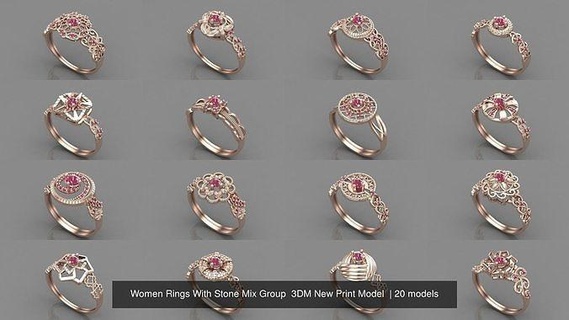 20 files - women ring stone mix group 3dm new print model engagement wedding diamondring gold womenrings jewelry design silver printable modern fashion fusion grid beauty sterling womenring render rings 3d print model - Mito3D