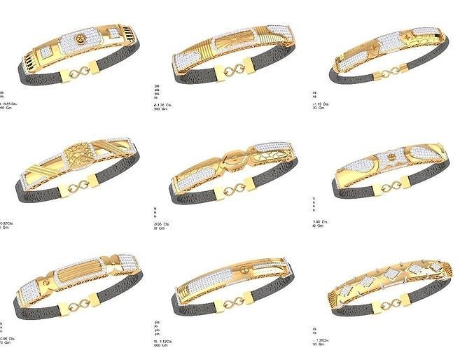 20 gents bracelets 3dm detail 3 view 1 rose gold images bracelet platinum silver diamond printable shining jewelry precious gem luxury sterling fashion pendant engagement male 3D print model - Mito3D