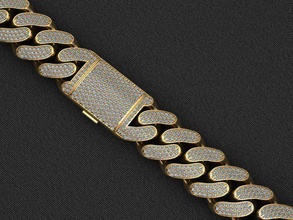 20 mm miami cuban link chain 3 rows diamond bracelet necklace gold jewelry jewellery chainlink silver gem keychain 3dprint printable jewel necklaces 3d print model - Mito3D