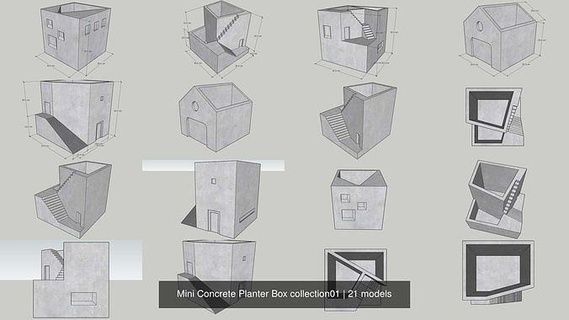 21 mini concrete planter box collection accessories silicone hand made paper urban city handmade interior house flower downtown mold stash block home desk 3d print model - Mito3D