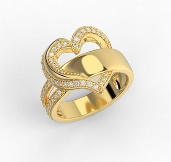 220303 r ring heart twisted shank jewelry classic cad printable prototyping light gold diamond neoclassic fashion pave row eternity love gift female neoclassical hearts rings 3d print model - Mito3D