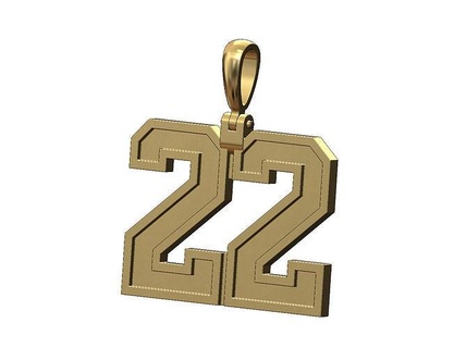 22 twenty two number pendant bail nba basketball necklace jewelry printable gold jewellery silver sterling fashion bling swag hip hop 3d model pendants 3d print model - Mito3D