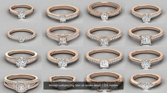 235 mulheres solitário anel 3dm stl 9 render detalhe argolas esterlina imprimível diamante platina brilhante Casamento noivado jóia jóias prata joalheria delicado luz ouro 3d print model - Mito3D