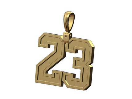 23 twenty three number pendant bail nba basketball necklace jewelry printable gold jewellery silver sterling fashion bling swag 3d model hip hop pendants 3d print model - Mito3D