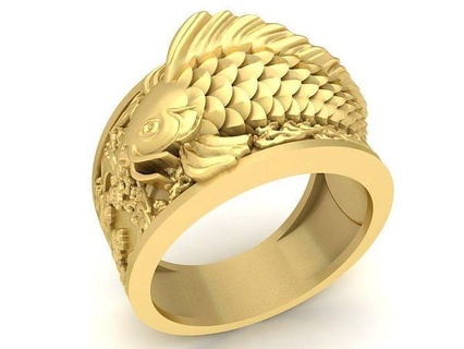 24k carp ring 3656 jewelry fashion accessories gold diamond new design fengshui rings 3d print model - Mito3D