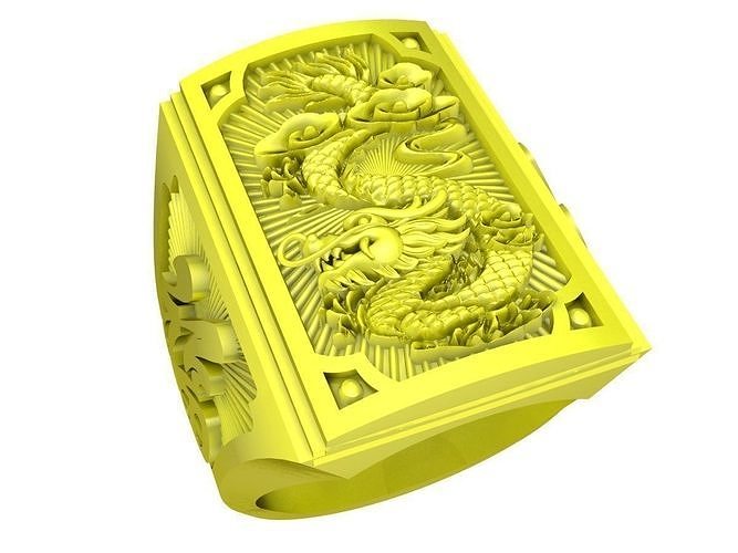 24k Cinese Drago lettera contento uomini squillare 4341 gioielleria moda Accessori oro diamante uomo design anelli 3D print model - Mito3D