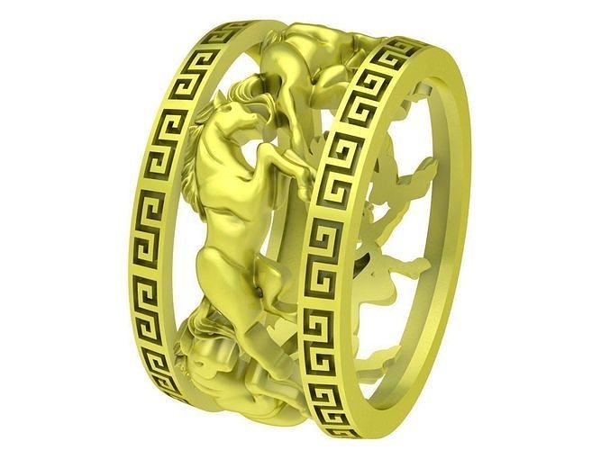 24k feng shui suerte unicornio anillo 4097 joyería joya moda accesorios oro diamante hombre hombres diseño anillos 3D print model - Mito3D