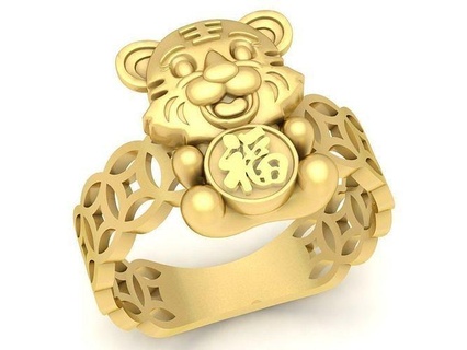 24k fengshui vietnam kute tiger female ring 3589 jewelry fashion accessories gold diamond woman women new design rings 3d print model - Mito3D
