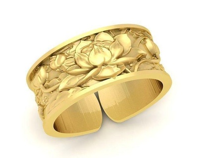 24k lotus pond ring 3585 jewelry fashion accessories gold diamond woman women new design fengshui rings 3d print model - Mito3D