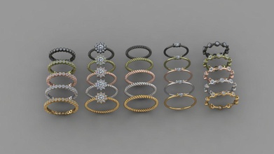 25 pcs tendencia de anillo oro plata- la joyería diamante modelo lujo art plata escaneado 3d modelos varios aretes los anillos gem brillante moda belleza 3d print model - Mito3D