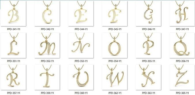 26 alphabet letter pendant 3dm model render details bulk diamond jewellery sterling jewelry necklace pendants kids 3D print model - Mito3D