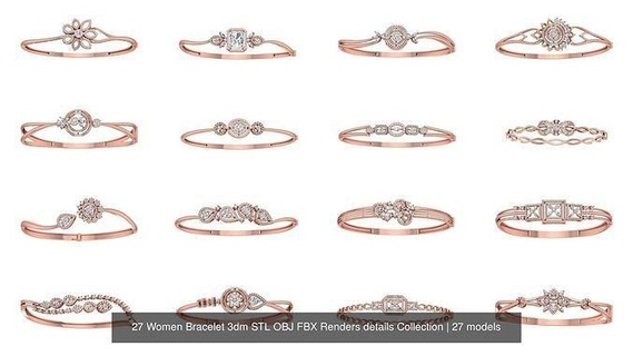 27 femmes bracelet 3dm stl obj fbx rend détails collection mariage diamant platine bracelets bijou argent or bijoux imprimable engagement gemme brillant goujat sterling précieux luxe saphir vêtements 3d print model - Mito3D