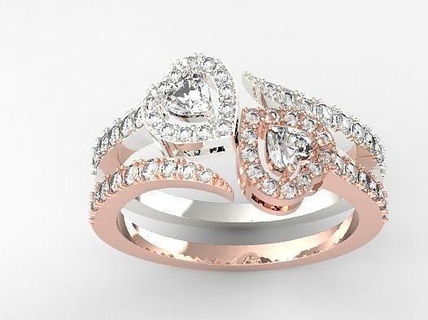 2 diamant cœur bague bijoux or argent imprimable bijou mariage anneaux 3d print model - Mito3D