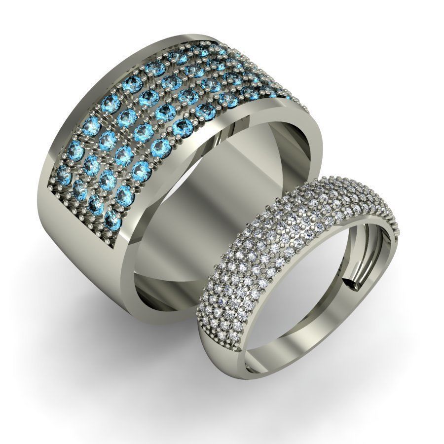 2 fashion rings jewelry diamond printable ring rhino matrix cad engagement gems female women brillant exclusive 3dm stl obj gold cnc 3D print model - Mito3D