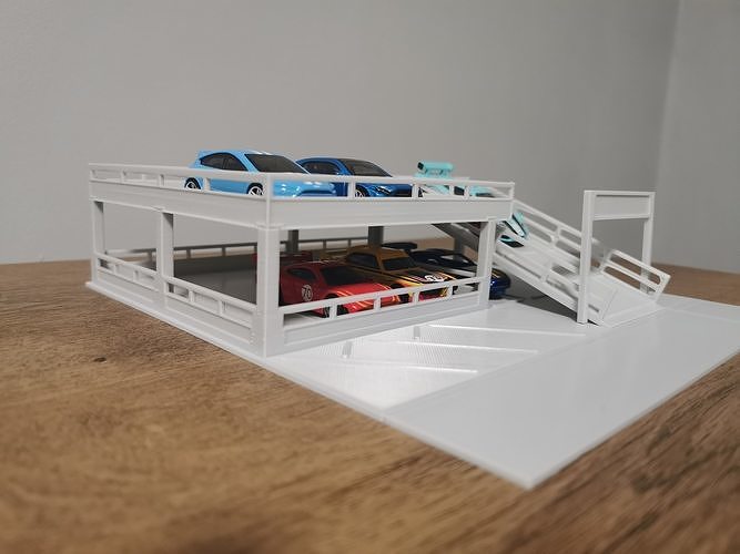 2 piso garaje 1 64 escamoso 164 ruedas calientes cajita cerillas fácil imprimir diorama edificio arquitectura jdm coches juegos juguetes 3D print model - Mito3D